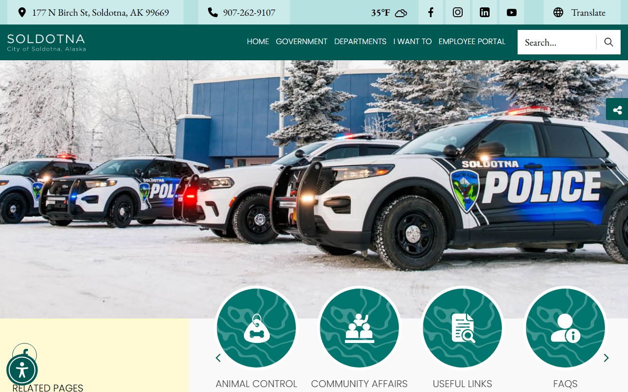 Soldotna Police Department page showing records request options and department contact details