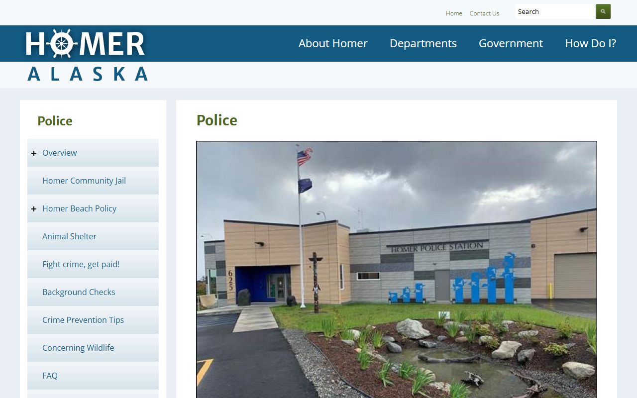 Homer Police Department page on the City of Homer website showing records and services