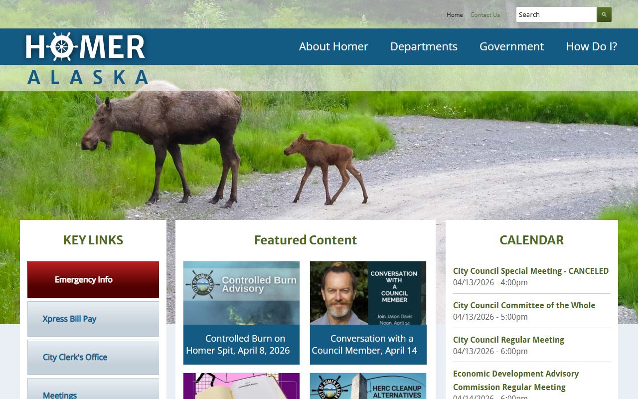 City of Homer government website with links to police department and records request services