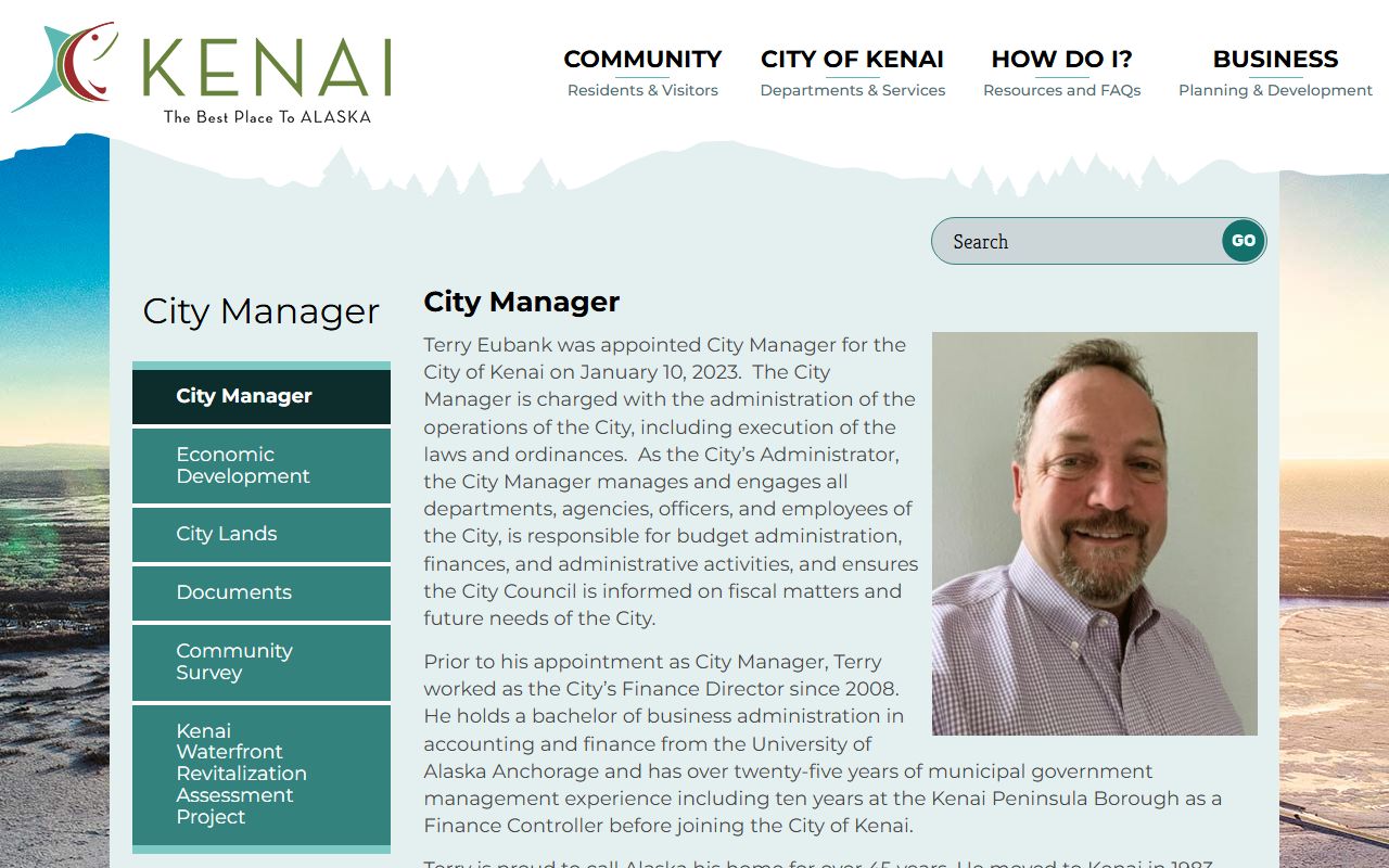 Kenai city administration page providing access to municipal records and clerk services
