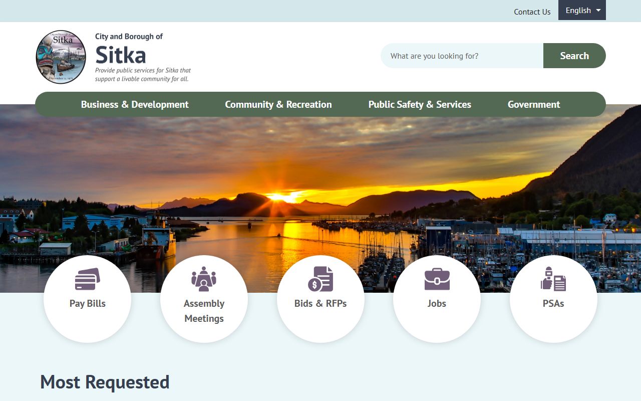 City of Sitka government website with links to police department and public records services