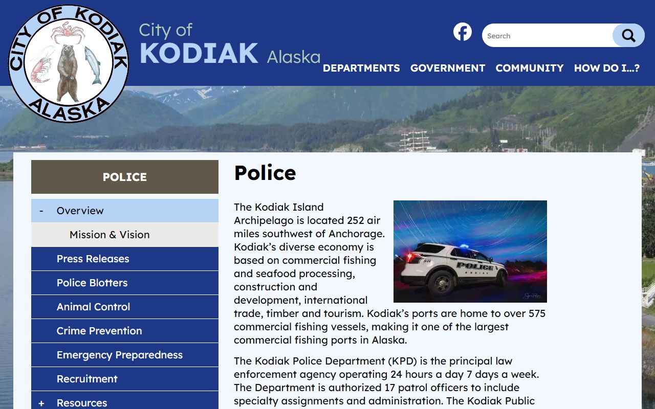 Kodiak Island Borough police blotter and incident records search page