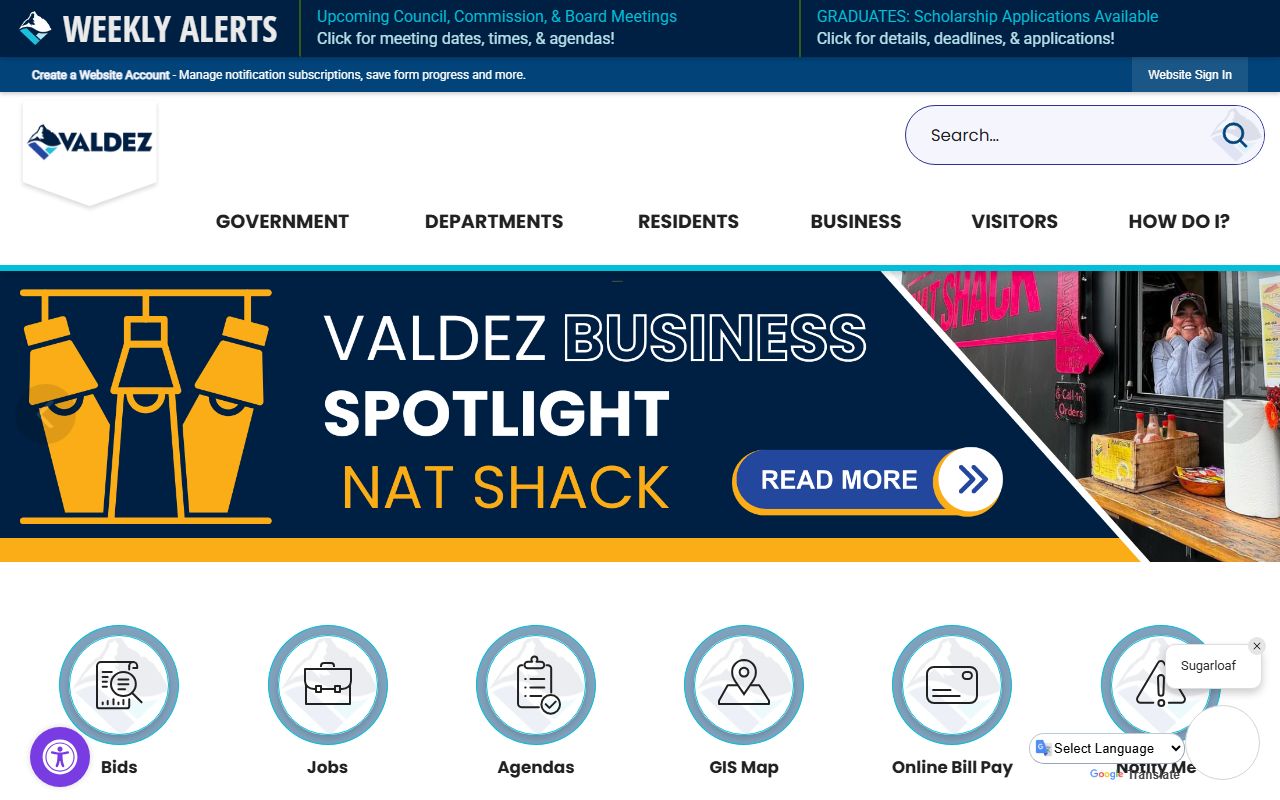 Valdez city government website for Chugach Census Area police blotter records