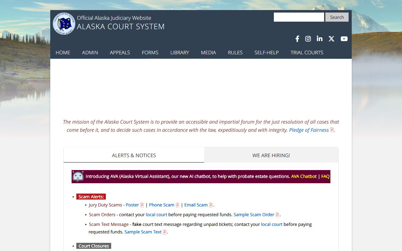 Alaska CourtView public court records search system