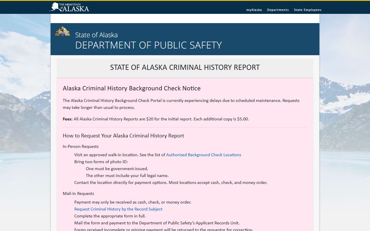 Alaska DPS criminal history background check portal